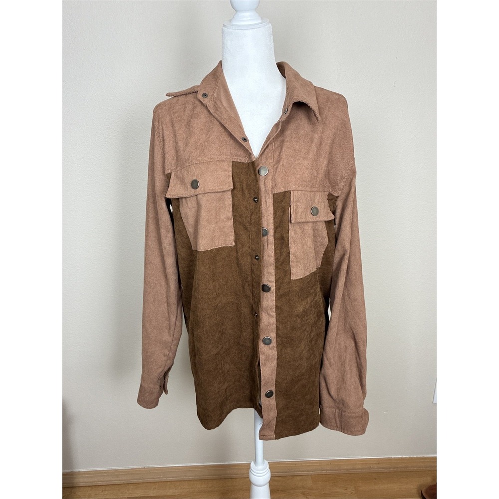 American Stitch Corduroy Patchwork Shirt In Brown - Size Medium (L14)
